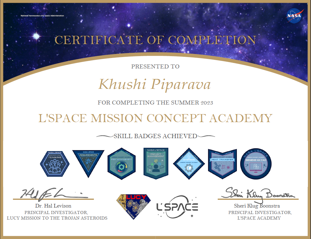 NASA L'SPACE Certificate of Completion